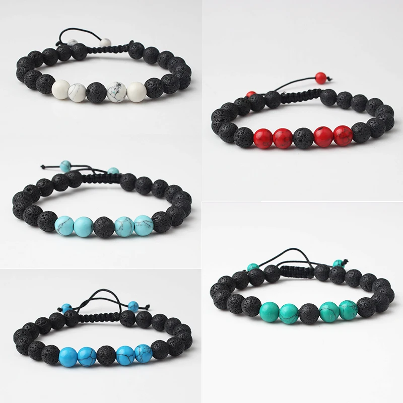 

5A Natural Stone Bracelet 8mm Deep White Pine Volcanic Stone Weaving Bracelet For Diy Jewelry Couple Men and Women Accessories