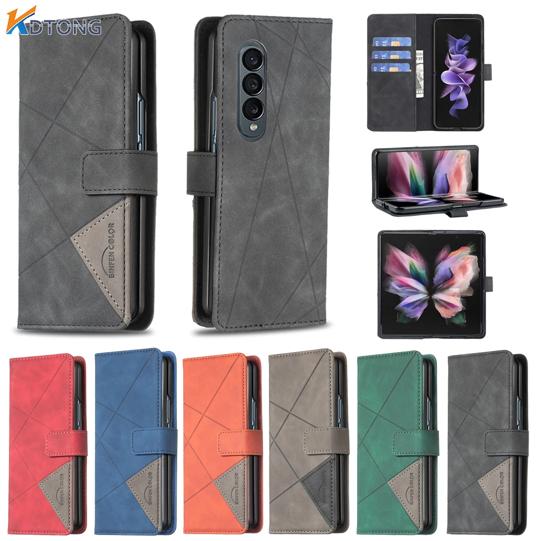 

Z Fold 3 SM-F9260 Coque Geometric Leather Flip Phone Case for Galaxy Z Fold 4 SM-F9360 Wallet Card Holder Shockproof Stand Cover