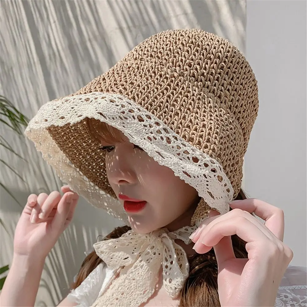 

Summer Straw Cap Lace Foldable Beach Cap Fisherman Hats Bucket Hat Sun Hat