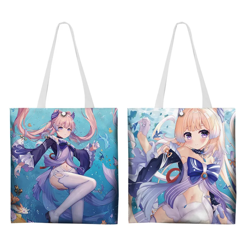 

DICHOS Women's Canvas Handbags Japanese styl Beautiful girl paint large capacity Shoulder Bag Eco Reusable retro Shopping Bag