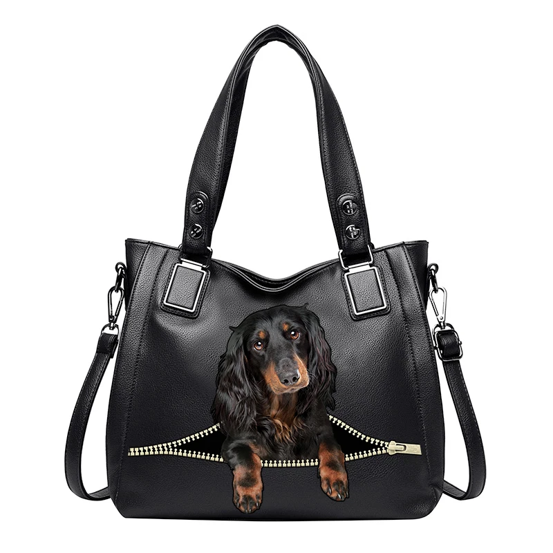 

Women Luxury Bag Casual Tote Bag Fashion Designer Handbags High Quality Lady PU Leather Shoulder Dog Picture Bags HBN024