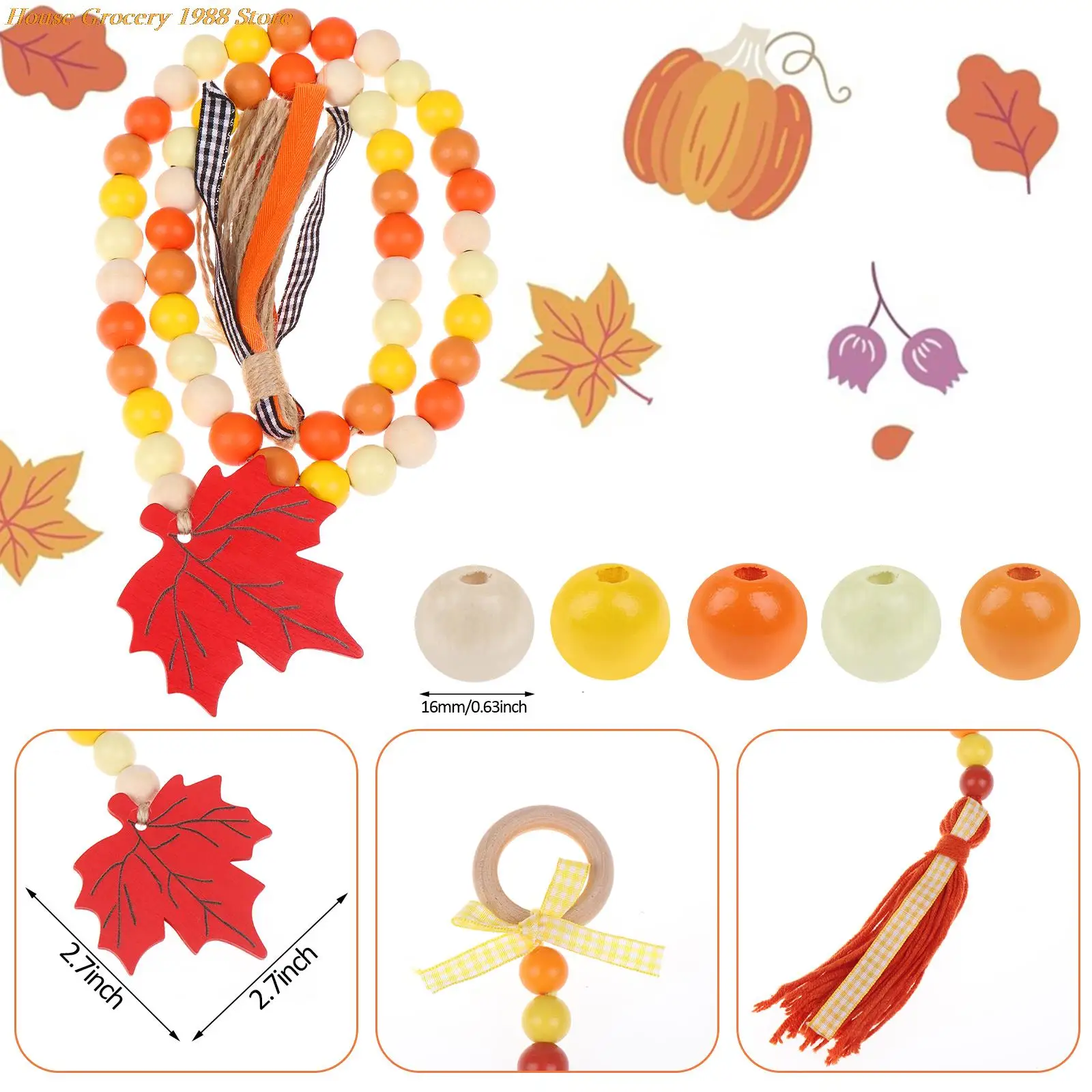 

Halloween Tassel DIY Pumpkin Maple Pendant Bead String Decoration Hemp Rope Tassel Beaded Festival Home Wall Decoration Set