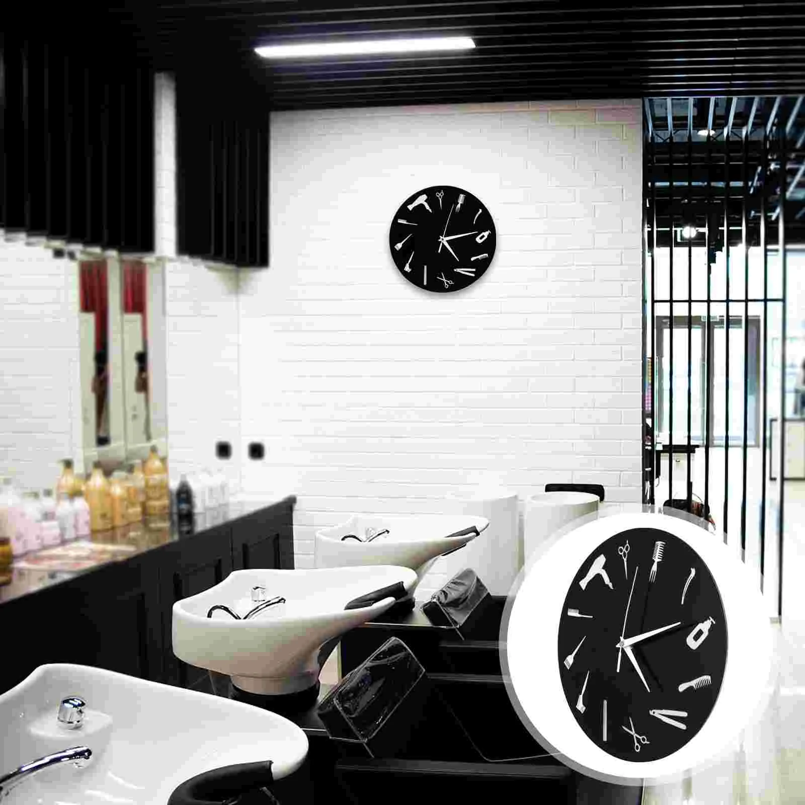 

Barber Shop Clock Barber Tools Wall Clock Barbering Hairdresser Clock for Barber Home Ornament Hairdresser Gift ( Black )