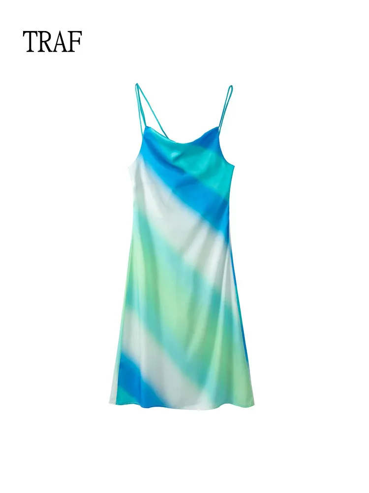 

TRAF Tie Dye Dress Women Fashion Off Shoulder Slip Dress Vintage Backless Bandage Sexy Party Dresses Summer Elegant Sundresses