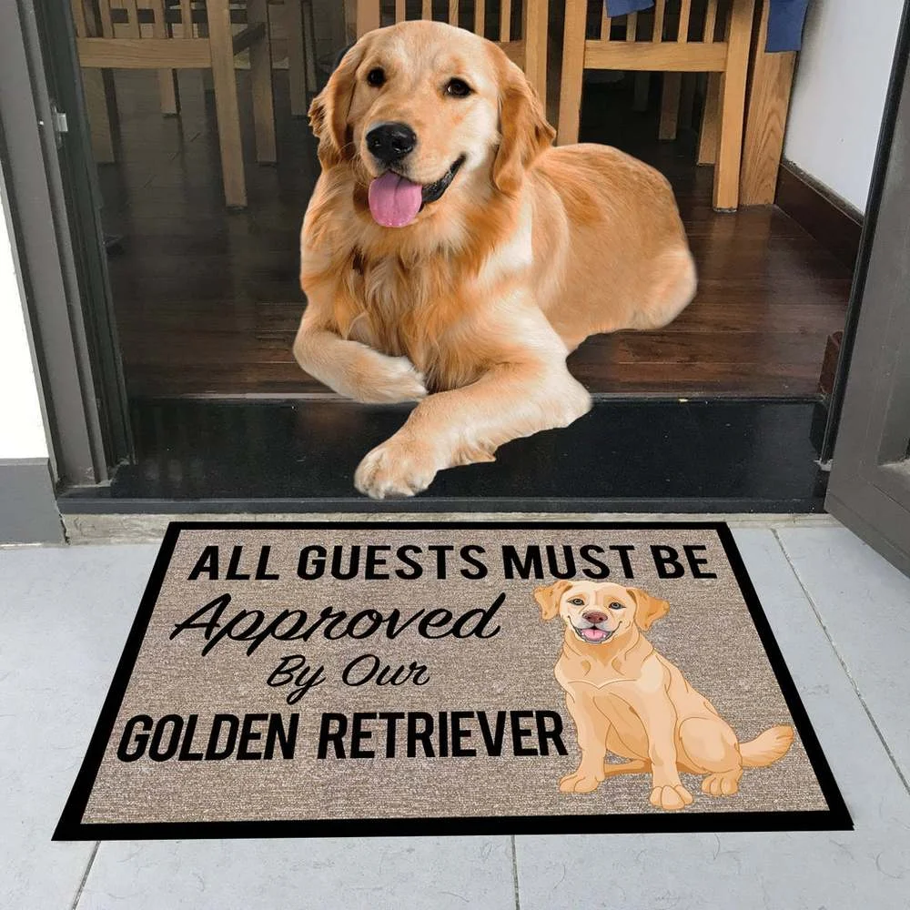 

CLOOCL All Guests Must Be Approved By Our Golden Retriever Doormat 3D Pet Dog Doormat Absorbent Nonslip Carpet Entrance Door Mat