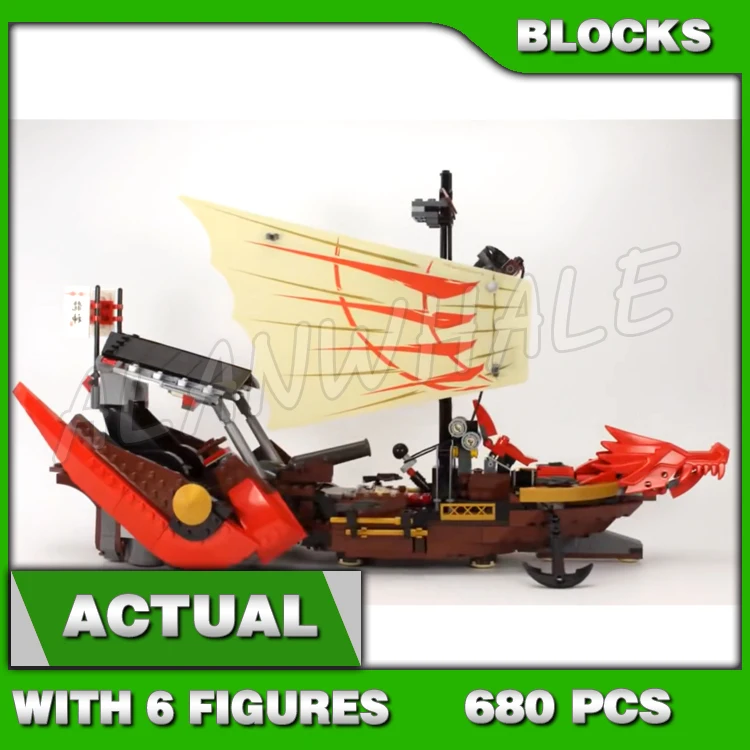 

680pcs Shinobi Destiny's Bounty Ancient Shipwreck Flying Ship Secret Snake Shrine 9762 Building Block Toys Compatible With Model