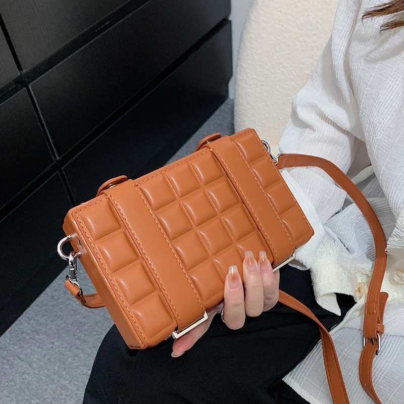 

Embossed Plaid Women's Bag 2023 New PU Leather Single Shoulder Crossbody Bag Casual Box Messenger Bag Small Female Handbag Purse