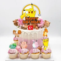 pokemon pikachu theme birthday cake decoration set cartoon party diy banner cake decor birthday disposable tableware supplies