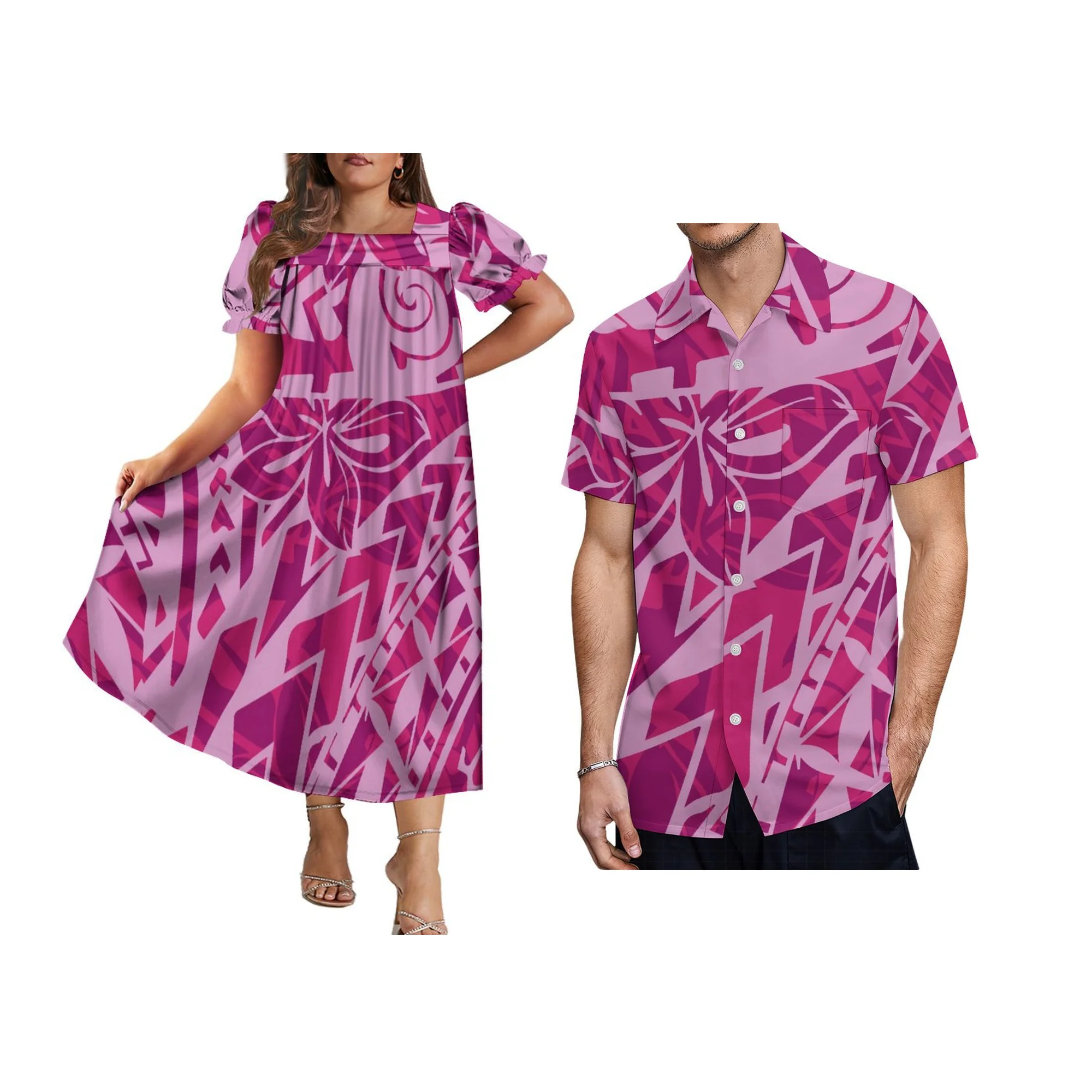 Летнее длинное платье с коротким рукавом на заказ в полинезийском стиле Муму