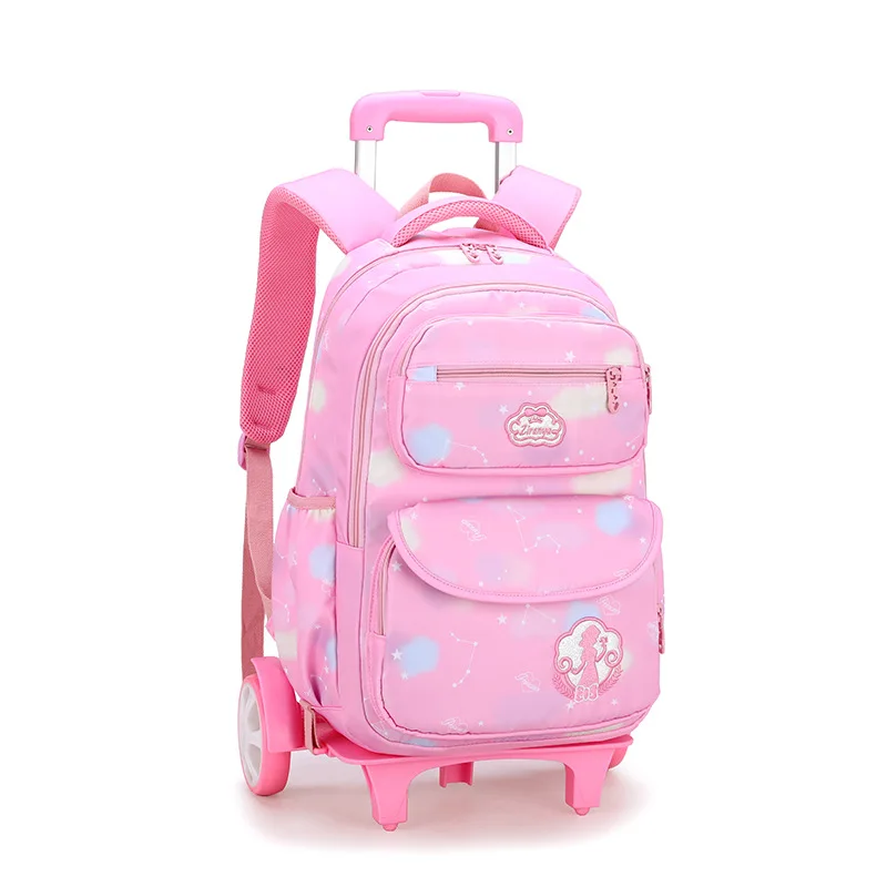 kids Wheeled Trolley Backpacks Removable princess Children School Bags 3 Wheels Stairs Kids girls Schoolbags Luggage Book Bags