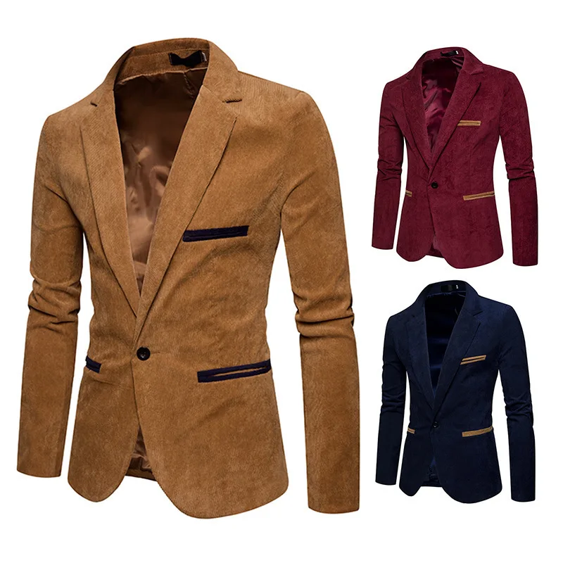 

2022 New Brand Men's Suit Jackets Solid Slim Fit Single Button Dress Suits Men Fashion Casual Corduroy High Quality Blazer Men