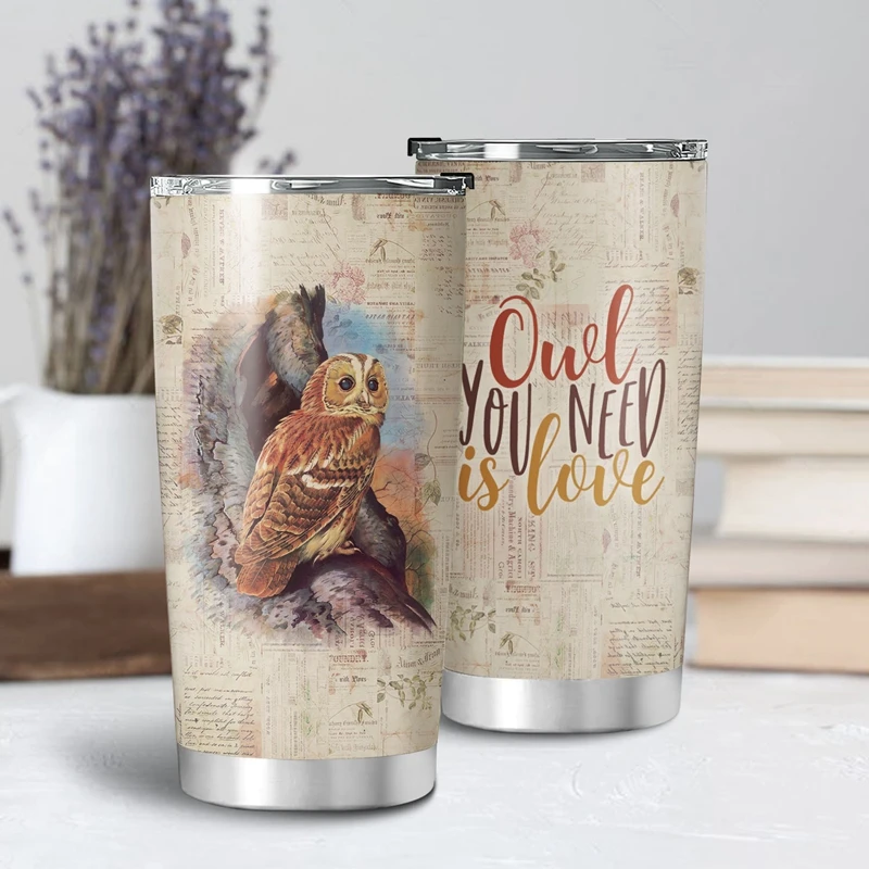 

Вакуумный термос с двойными стенками, термос из нержавеющей стали с принтом совы, для холодной и горячей воды, 20 унций