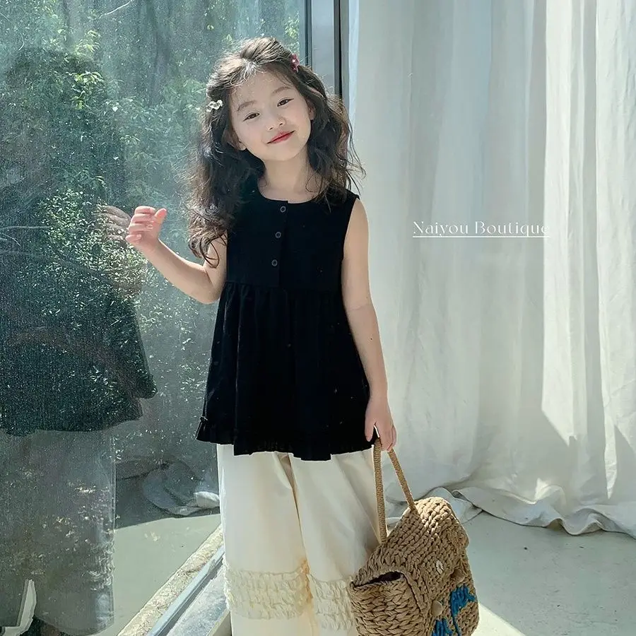 

2023 Summer Korean Style Kids Sets Shirt Pants Long Lace Fashion New Design Vest Fashion New Design