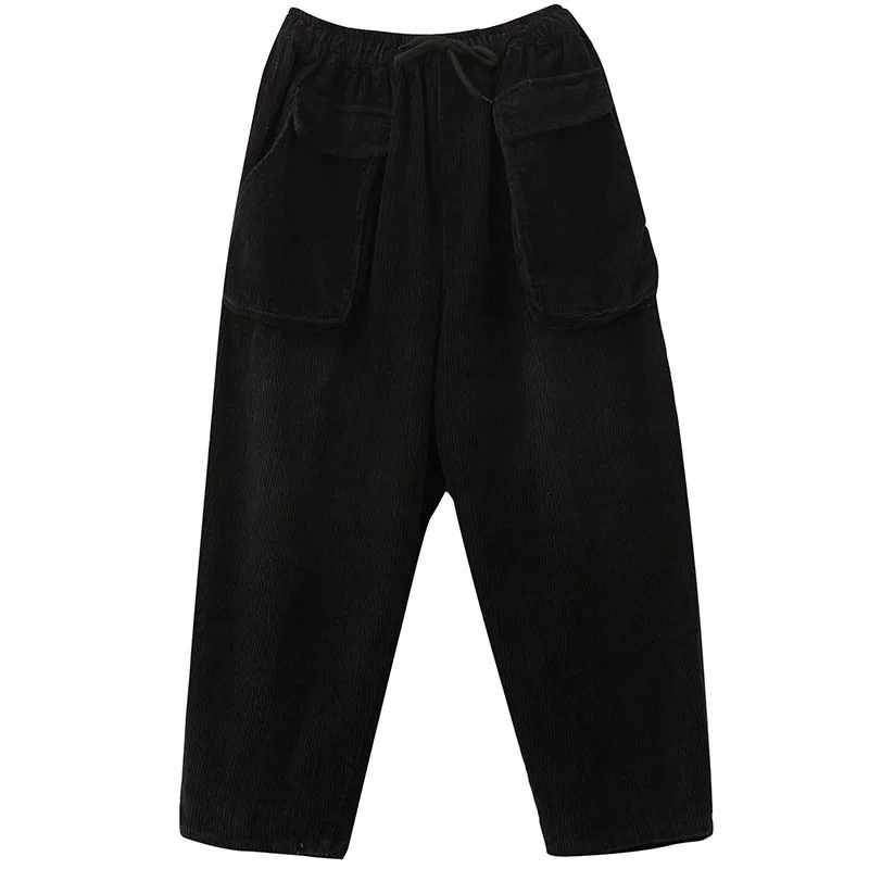 

Elastic 150Kg Women's Plus Size Waist Loose Corduroy Pants 6XL 7XL 8XL 9XL Cotton Pocket Cross-Pants Black