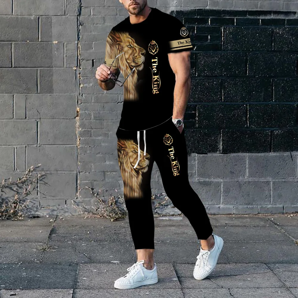 

Tiger Lion Print Men's Clothing Set T-Shirt Pants Fashion Casual Sportswear Breathable 3D Streetwear Comfortable Clothes Suit