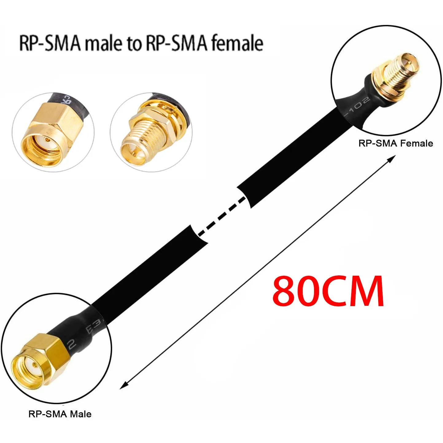 

80cm Helium Hotspot Miner Antenna LoRa Coaxial Cable RP-SMA Male To RP-SMA Female Compatible With 802.11ac 802.11n 802.11g