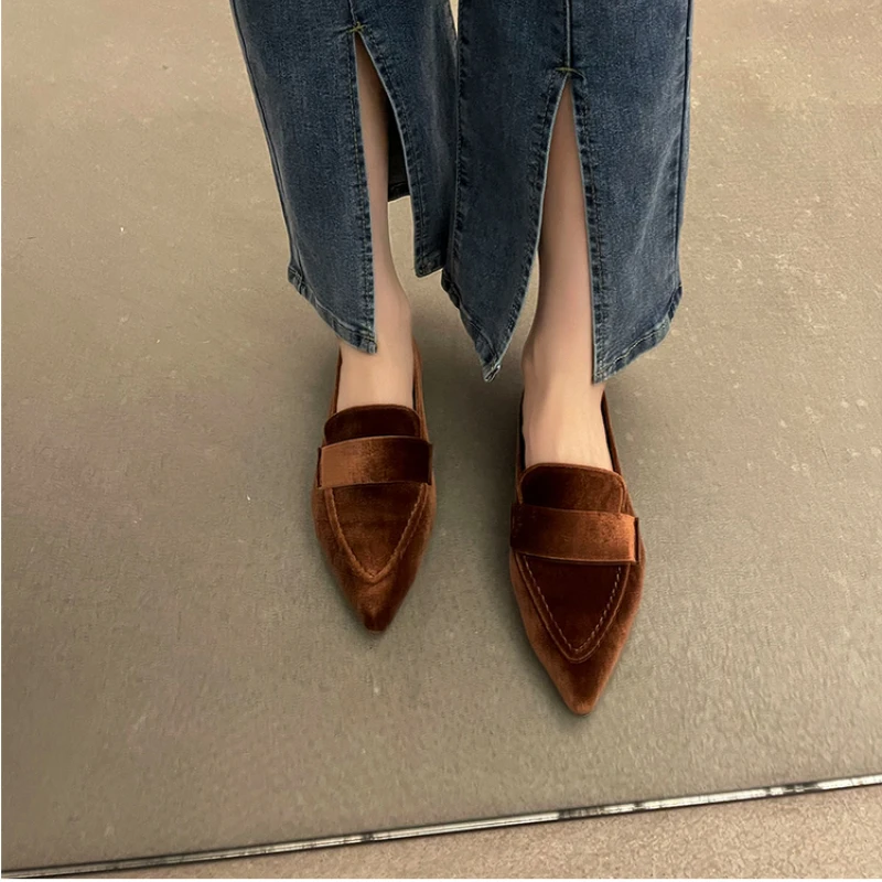 2022 New Casual Moccasins Fashion Flock Flats Ballet Shoes Women Slip On Loafers Female Ballerina Pointed Toe Zapatillas  Mujer