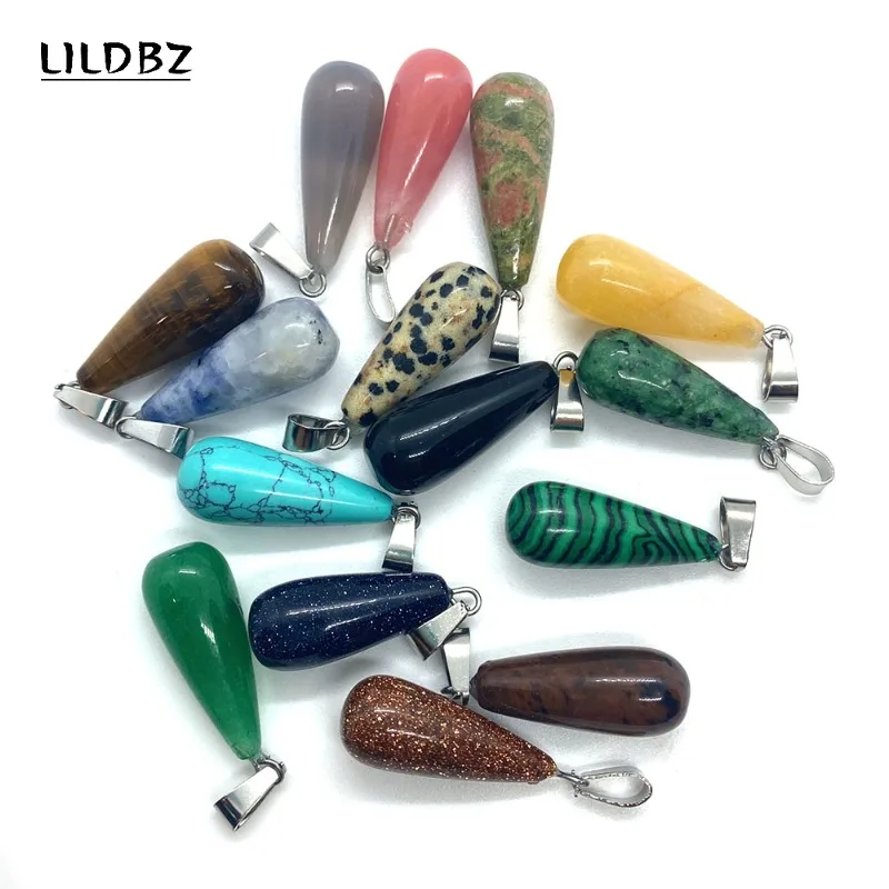 

Wholesale Natural Stone Malachite Tiger Eye Stone Necklace Pendant 11x30mm Drop Shaped Opal Pendant DIY Earring Accessories 1pcs