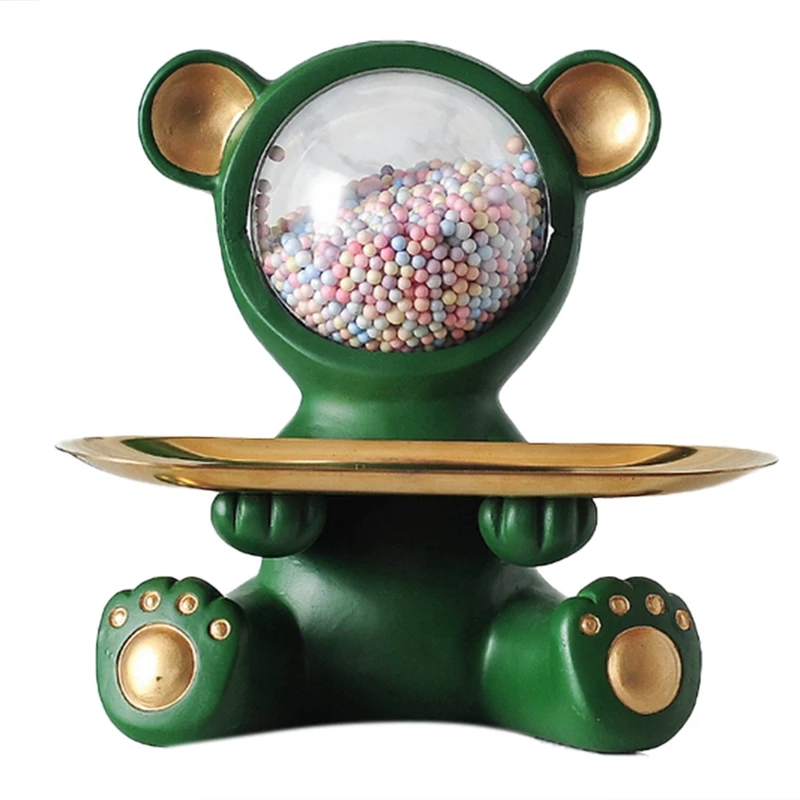 

Cute Bear Statue Ornaments Crafts Desktop Decor Door Entrance Key Holder Jewelry Storage Tray Home Decoration