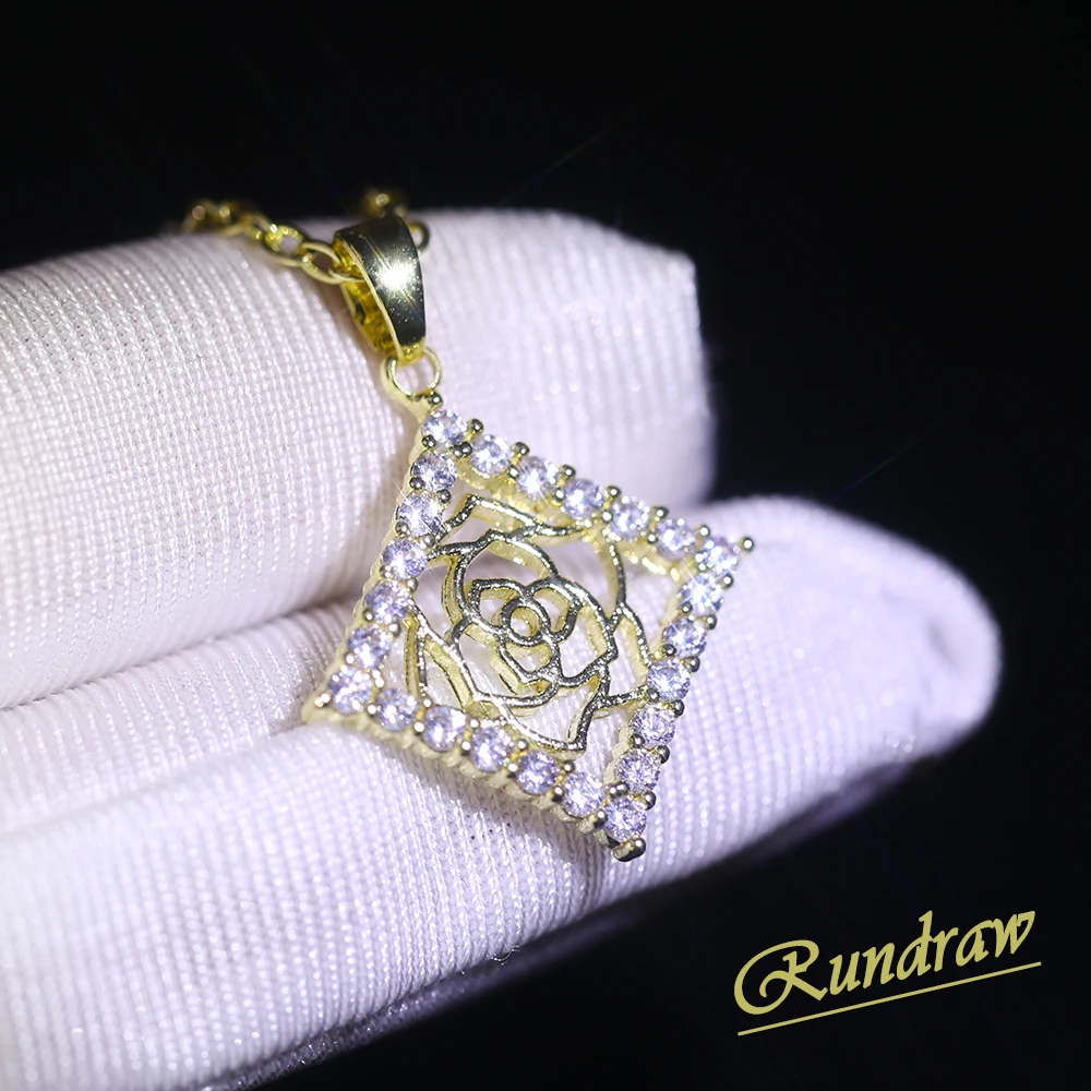 

Rundraw Fine Shine Crystal Pendants Necklace For Women Color Matching Square Flower Necklace Proposal Wedding Jewelry Accessorie