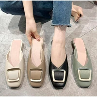 women slippers square toe mules fashion office ladies summer slides metal decoration female sandals low heel pumps 2022 footwear
