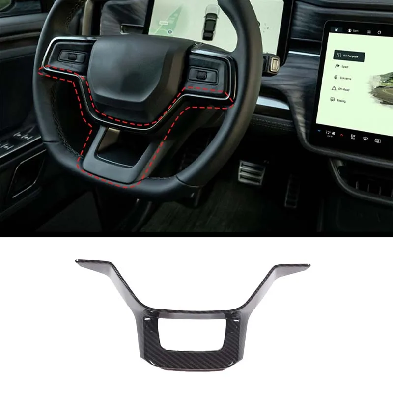 

For Rivian R1T/R1S 2022-2023 ABS Carbon Fiber Car Steering Wheel Button Frame Cover Trim Stickers Car Accessories