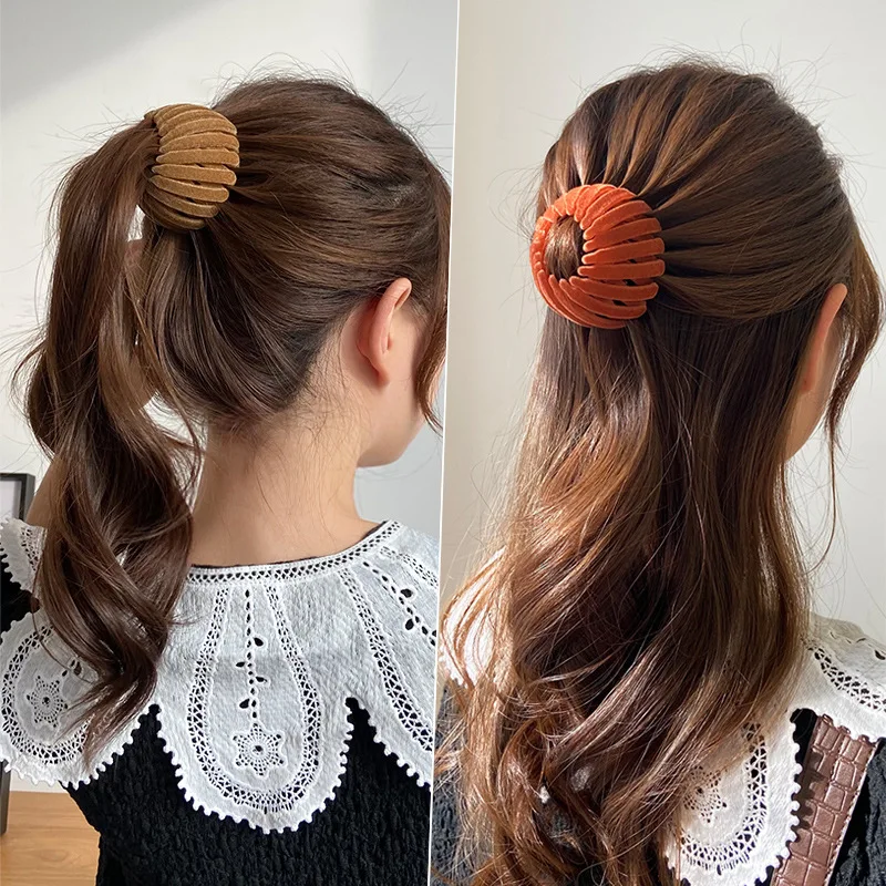 

Fashion Women Bun Crystal Velvet Hair Claw Horsetail Buckle Hair Clip Bird Nest Expanding Hair Accessories Female Ponytail