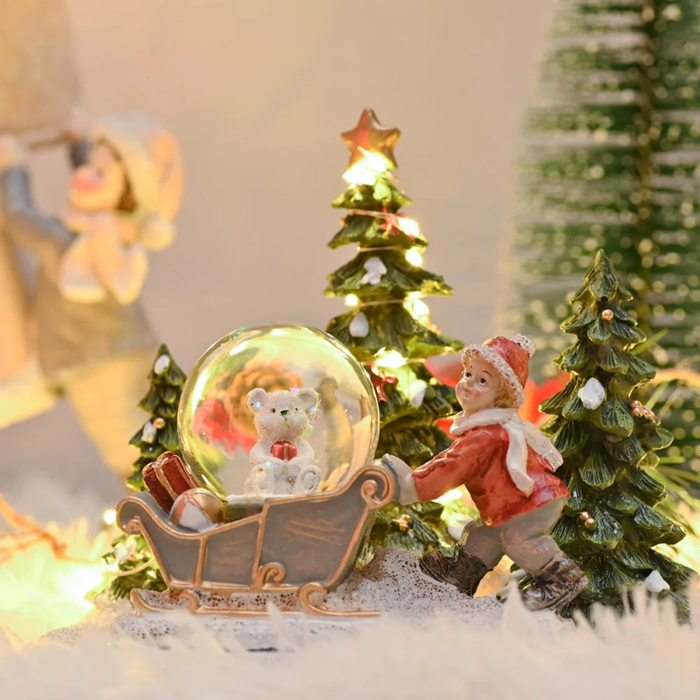 Christmas Decorations For Home Village Houses Set Figures Tree/Snowman/Santa Scene With Night Lights Crystal Ball Xmas Gifts New | Дом и сад