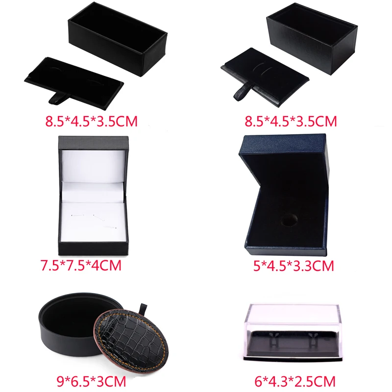 

XKZM Leather Cufflink Box Black Rectangular Oval Tie Clip Brooch Box 12 PCS/LOT Men's Jewelry Wholesale Gift Packaging Case