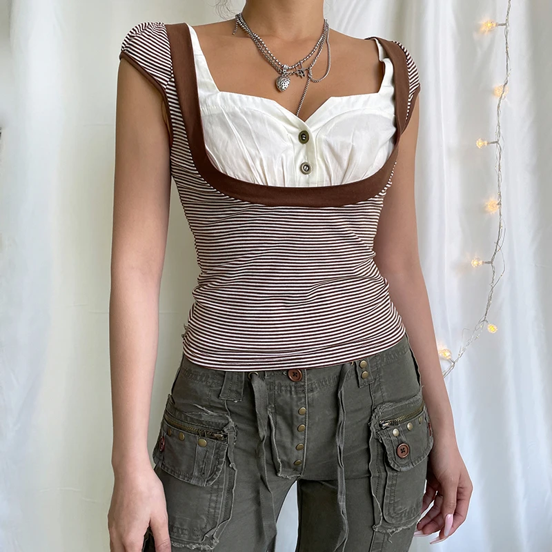 

Женские укороченные топы Y2k в стиле пэчворк с кружевной отделкой с имитацией двух коротких рукавов Волшебные гранж футболки в стиле 90-х E-Girl ...