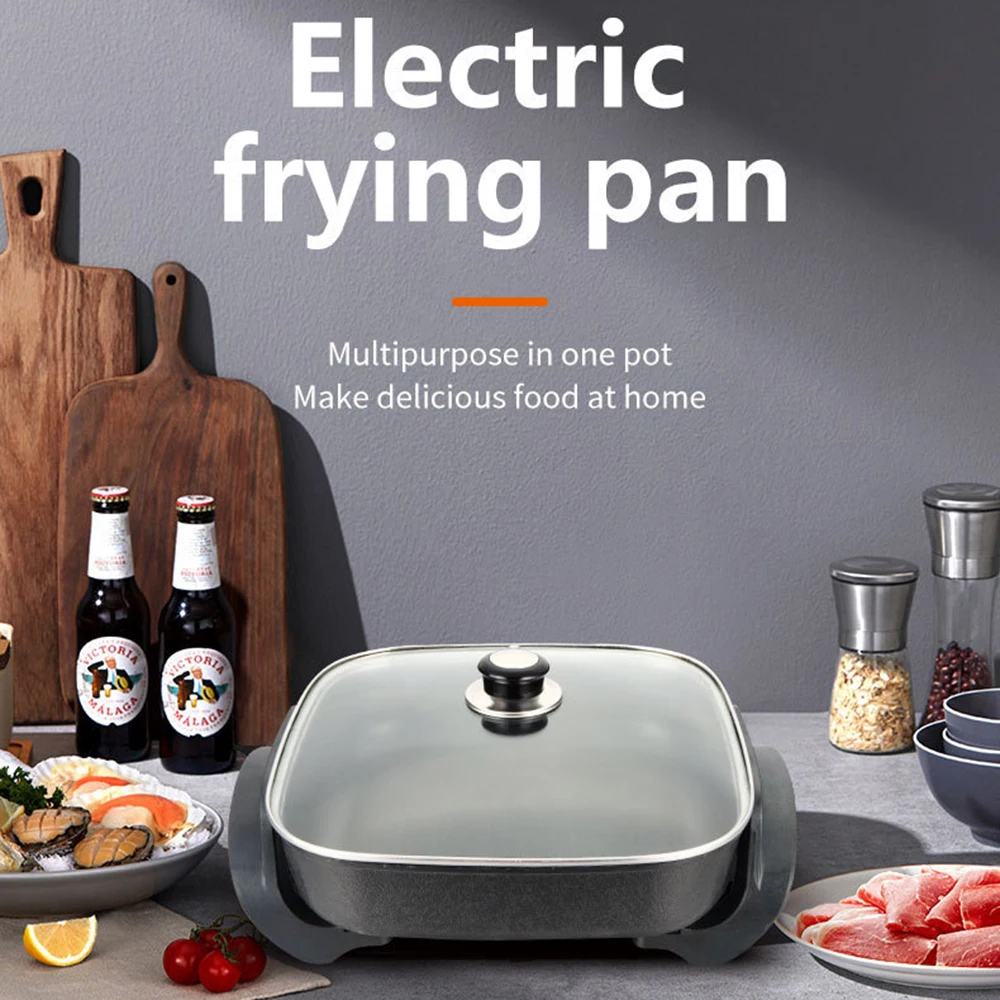 Household Multifunctional Electric Hot Pot Cooking Stir-Frying Integrated Pot Square 110v 220v Large-Capacity Barbecue Pot