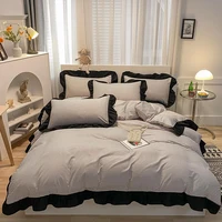 striped bed set with black ruffles queen size bedding set for home king size bedclothes sets simple style duvet cover set