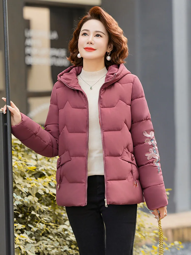 Small Mother Winter clothes New down Jacket Cotton-padded Clothes Outerwear Middle-Aged and Elderly Western Sle Fleece-line...
