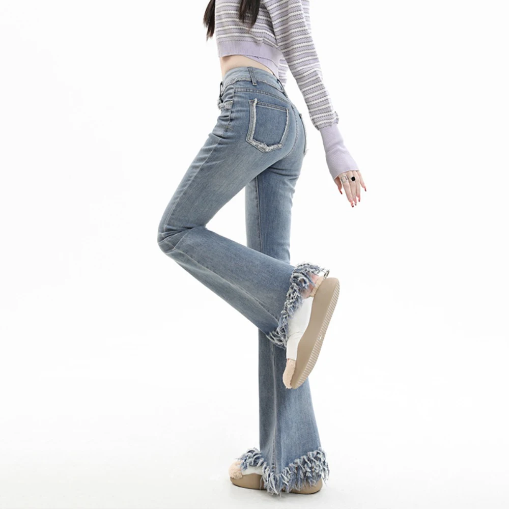 Женские винтажные джинсы Micro-La с кисточками высокая талия узкие расклешенные