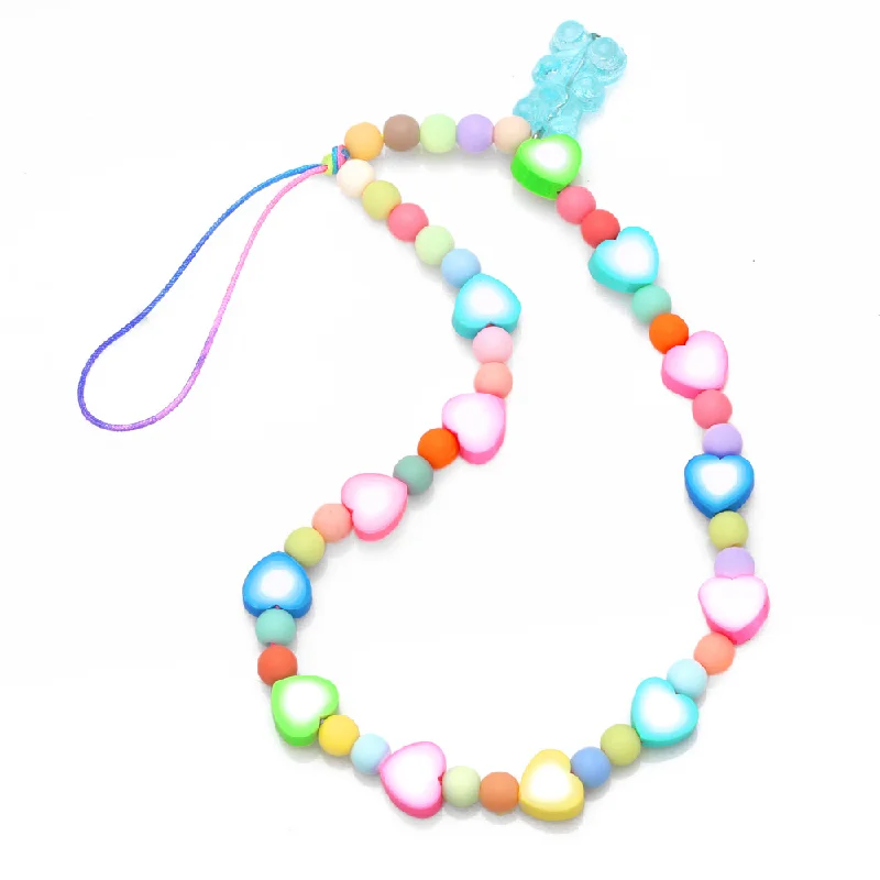 

Andralyn Cute Fashion Colorful Polymer Clay Love Heart Simplicity Rainbow Beaded Cellphone Chain Key Lanyard