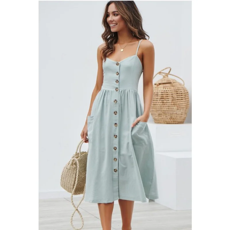 

Dress2019Summer New European and American Style Single-Breasted Sexy Suspenders Dress Summer sexy dress