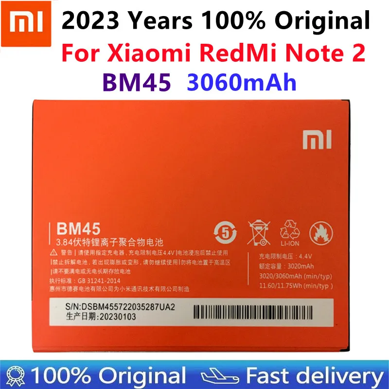 

Original Li-ion Battery BM45 For Xiaomi RedMi Note 2 Bateria Hongmi Red Rice Note2 3020mAh Replacement Batteries