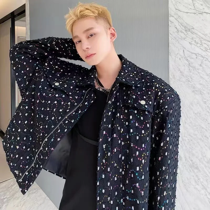 

Короткая одежда Тедди с блестками, молодежное пальто с незнакомыми стразами, индивидуальная куртка Hellfire, корейские мужские нишевые вещи, Му...