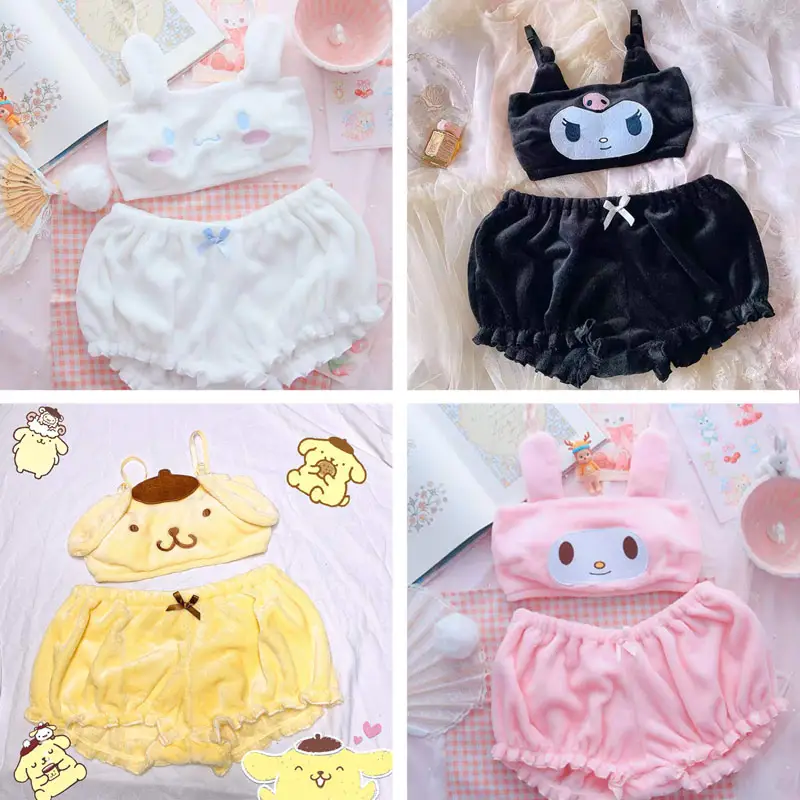 

Мультяшный осенне-зимний бюстгальтер и штаны с тыквой, наборы Sanrio Kuromi Melody Cinnamoroll Kawaii, женское мягкое нижнее белье, домашняя одежда, подарок для девочек