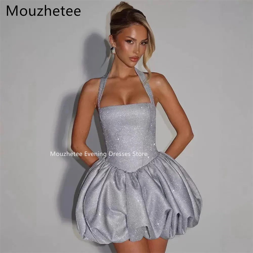Блестящее платье Mouzhetee А-силуэта на тонких бретелях, вечернее, для торжеств, женское, с воротником-стойкой, простое, без рукавов, для выпускного вечера, на заказ, 2025 (art.: 3920d4ee111ec) - 3920d4ee111ec