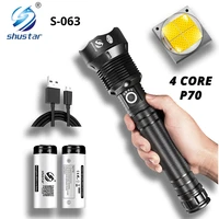 powerful led flashlight with 4 core p70 lamp bead zoomable 3 lighting modes led torch support for mircro charging hunting lamp