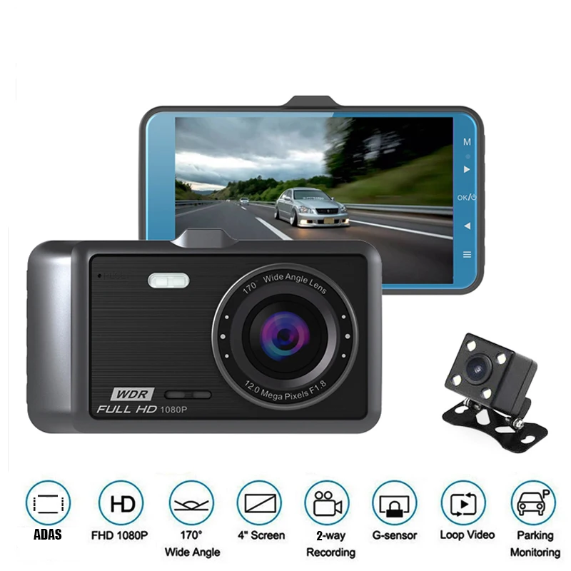 

A60 Car 4inch IPS Screen 1080P HD 170 Degree Wide Angle Dual Camera ADAS Driving Recorder 24 Hours Parking Monitoring DVR