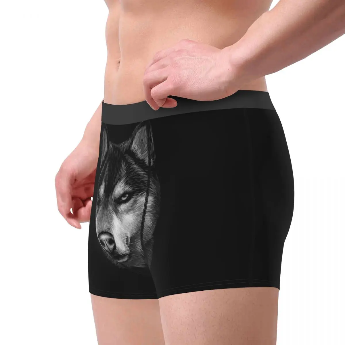 Men Siberian Husky Underwear Wolf Portrait Novelty Boxer Briefs Shorts  Panties Homme Polyester Underpants Plus Size