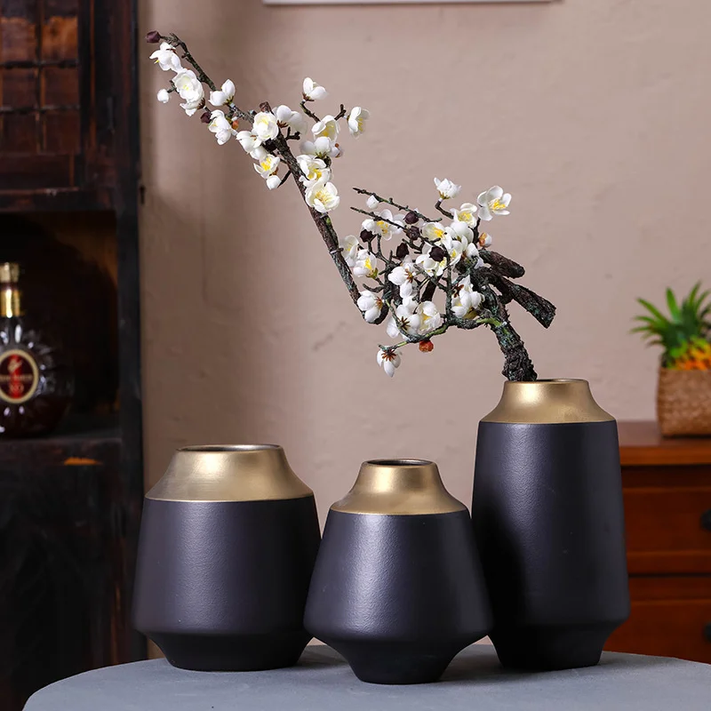 

European-style gold-mouth ceramic vase flower vase Nordic creative modern minimalist home decoration decoration crafts