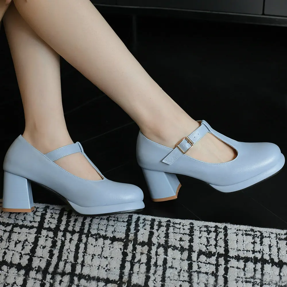 Women Classic Lolita Platform Mary Jane Shoes with T-Strap and Chunky High Heels New Female Casual Pumps for Vintage Fashion
