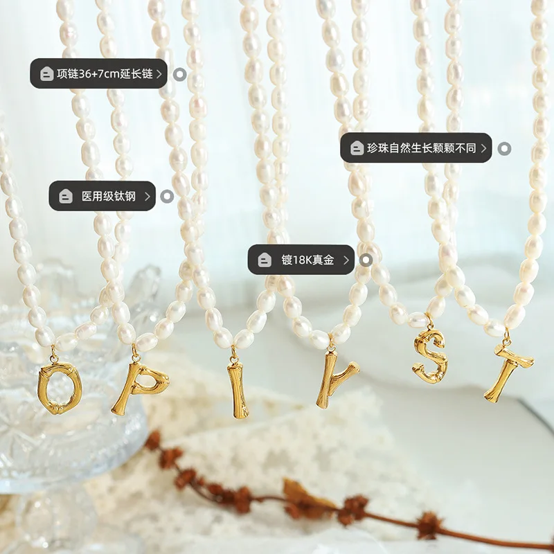 

Minar High Quality Gold 26 Letter Pendant Necklaces for Women Freshwater Pearl Stainless Steel Chokers Necklace Accessories