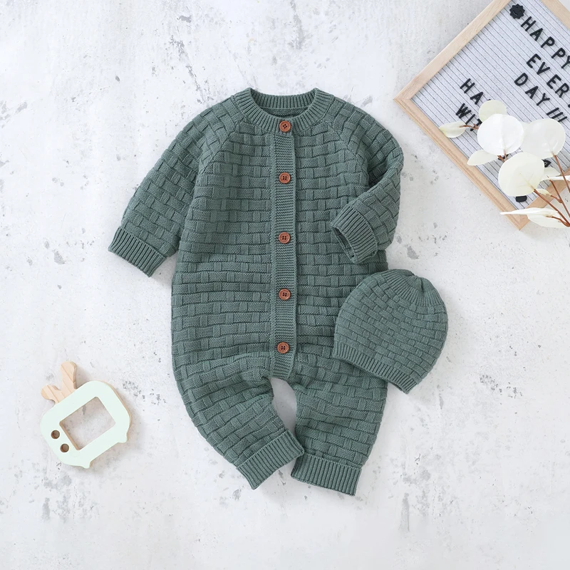

Autumn Baby Romper Cotton Knit Newborn Girl Boy Jumpsuit Solid 2PC Infant Kid Clothing Long Sleeve Onesies Solid Playsuit 0-18M