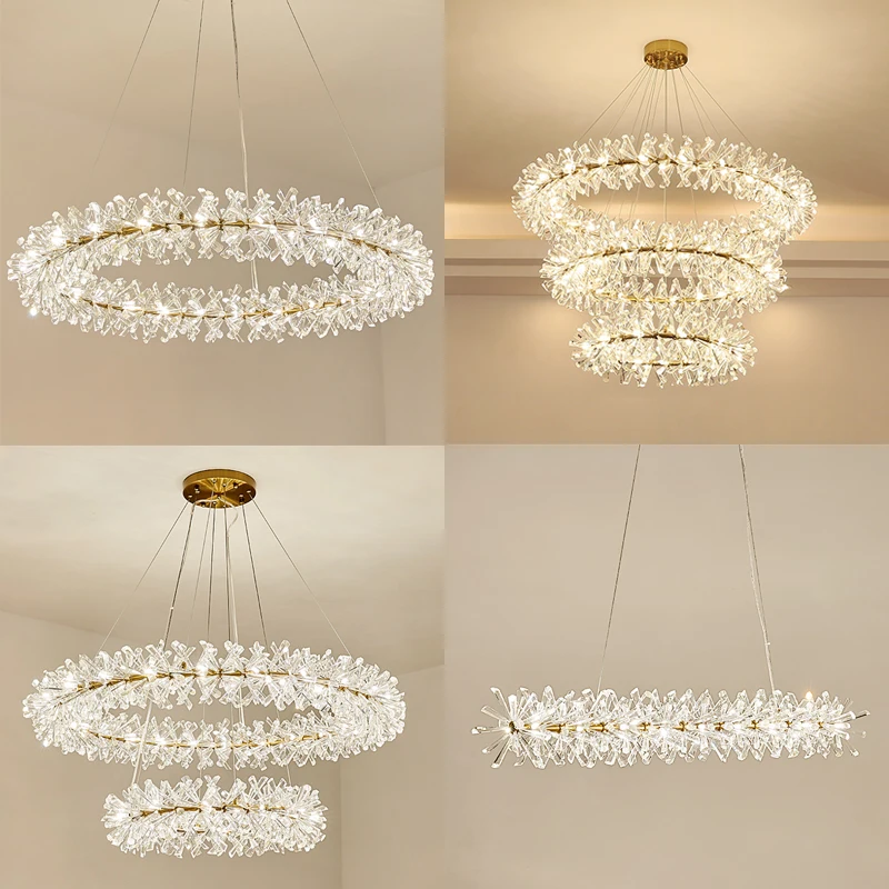 

Luxury Crystal Flower Led Chandelier 40 60 80cm Rings Hanging Lamp for Living Room Home Decoration Carlota Lighting Fixtures