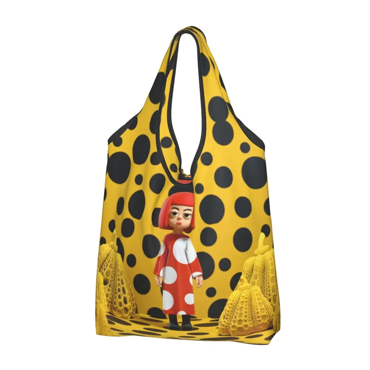 

Yayoi Kusama Polka Grocery Tote Shopping Bag Women Kawaii Pumpkin Shoulder Shopper Bag Big Capacity Handbag