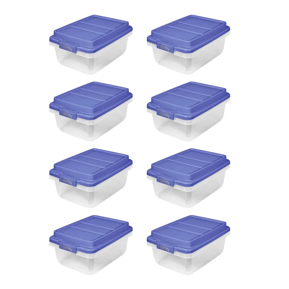 

8 Pack 18 Qt. Clear Storage Bin with Blue HI-RISE Lid Toolbox Garage Waterproof Box